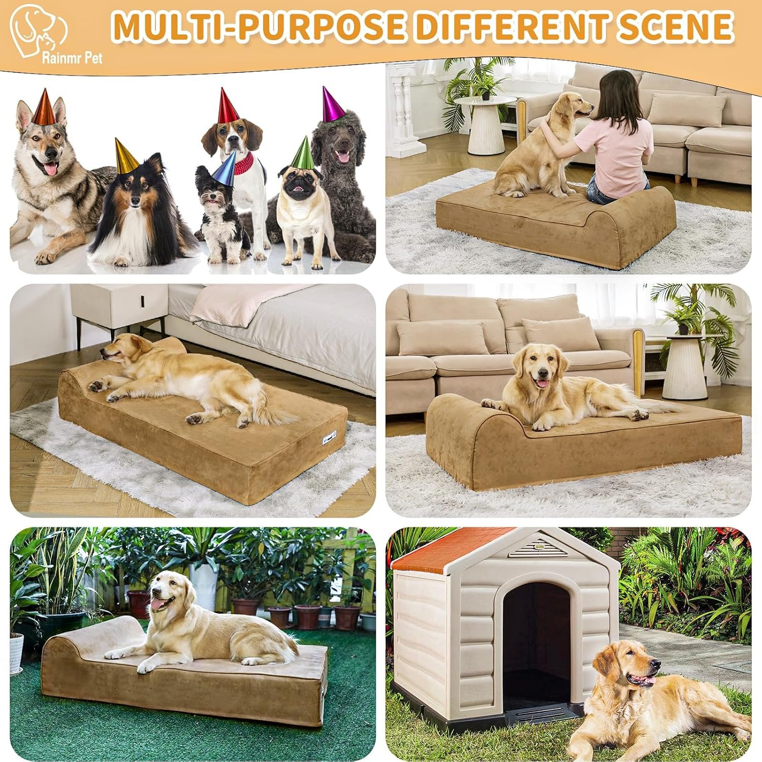 Orthopedic Dog Beds for Large Dogs, 7" Memory Foam Dog Beds with Waterproof Liner, Chew Proof Microsuede Cover, Removable and Washable, Nonskid Bottom, 48"x30"x7" L Khaki - Image 7