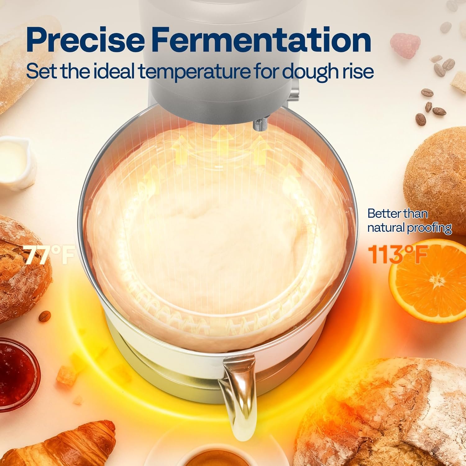 VIVOHOME Stand Mixer with Fermentation, One-Touch Presets Electric Dough Mixer with 6 Qt Bowl, Kitchen Standing Mixer for Baking, Cake with Flex Edge Beater, Bread Hook, Whisk, Gray - Image 4