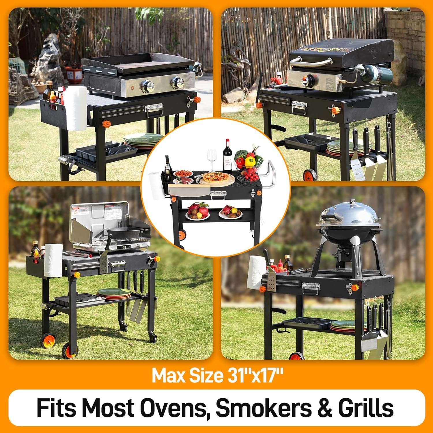 Portable Blackstone Griddle Stand, Folding Grill Table with Wheels for 17/22 Inch Blackstone Griddles, Ninja Grills, Pizza Oven, 31''x17''Grill Cart with Magnetic Tool Holder for tailgating, camping - Image 6