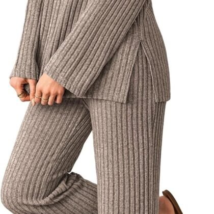 Kikibell Womens Sets 2 Piece Outfits Matching Lounge Set Cozy Knit Pajamas Oversized Loungewear Fall Winter Clothes S-2XL