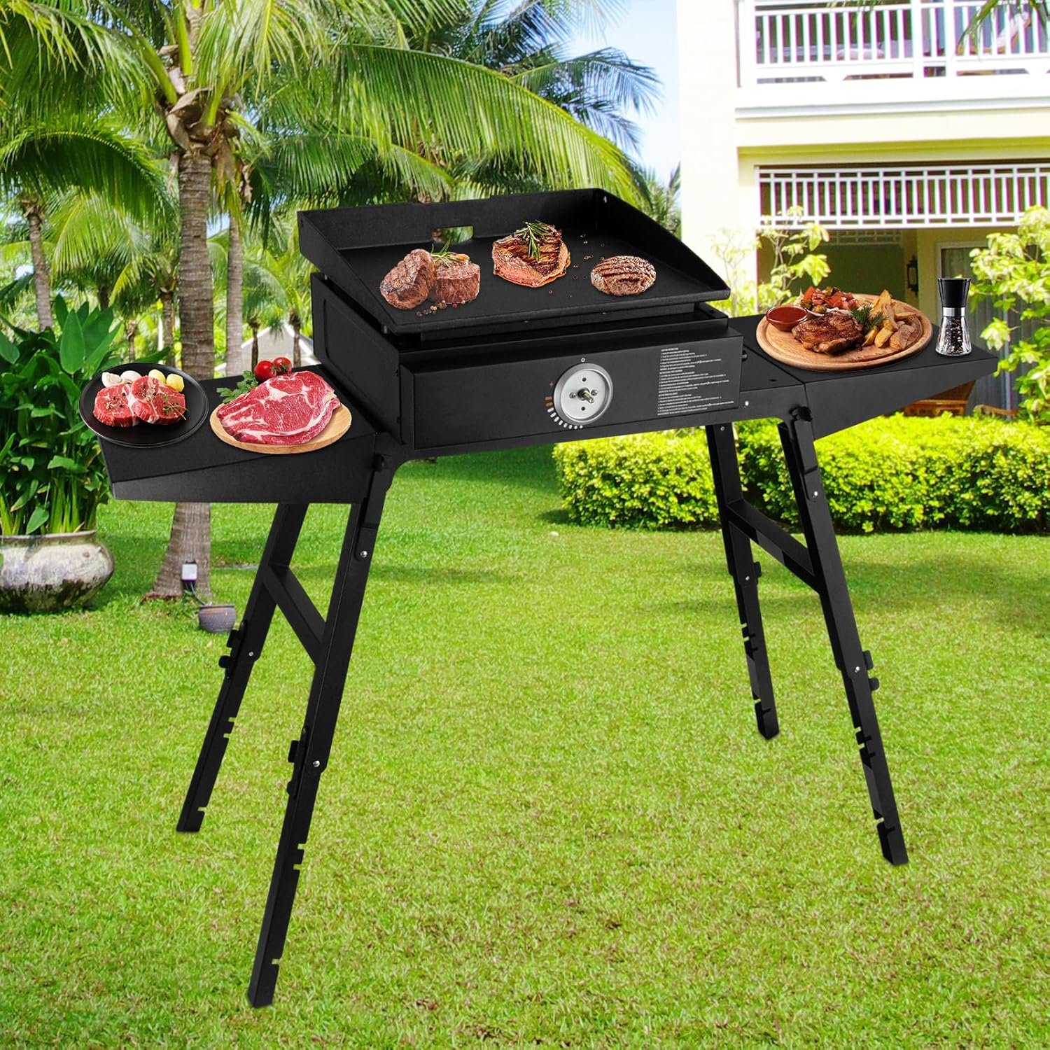 Universal Portable Griddle Stand - Grill Griddles Stand Fit for Blackstone 17” or 22” Propane Table Top Griddle with Two Side Shelf, Ideal for Outdoor Cooking & Camping - Image 7