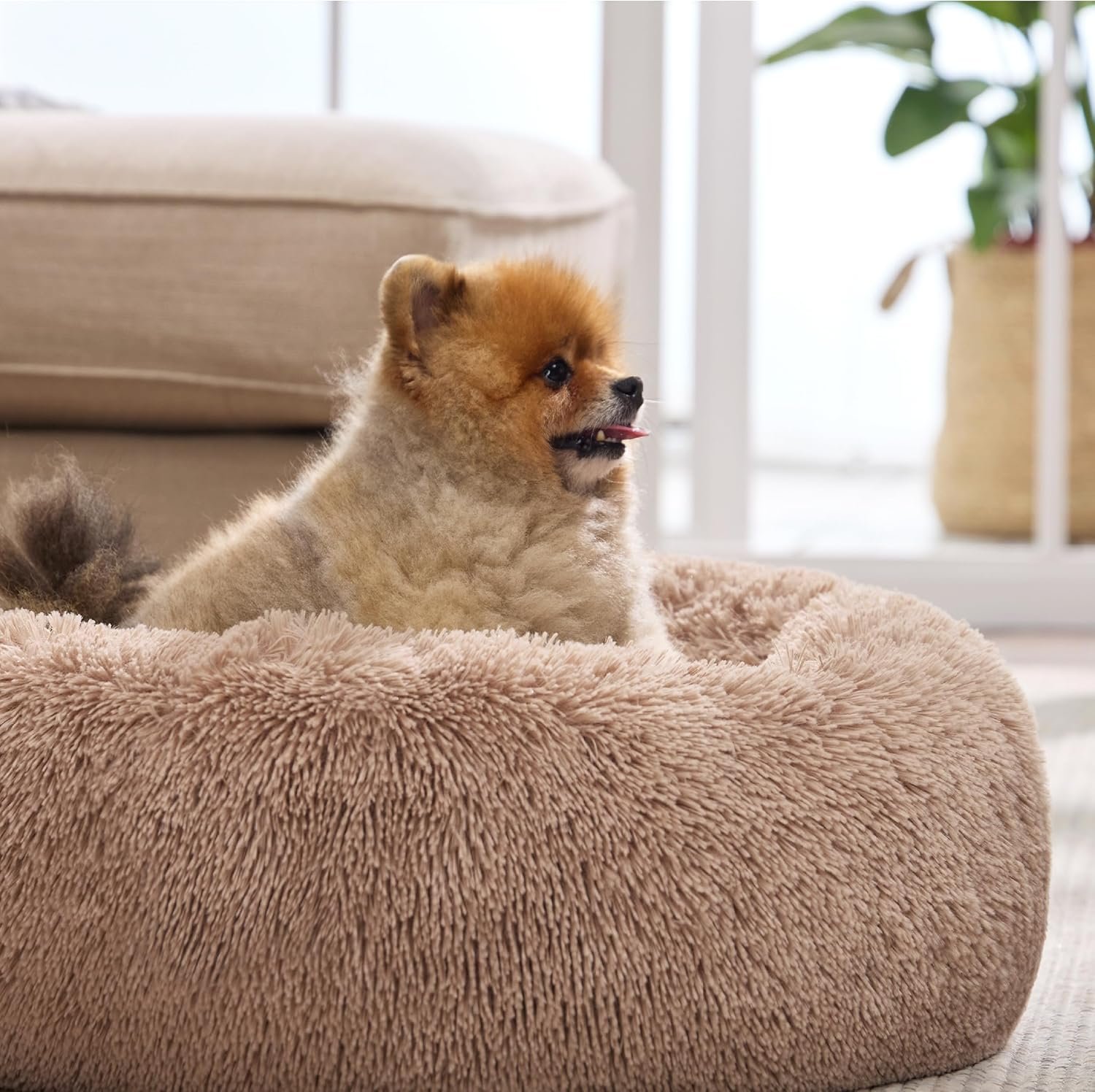 Bedsure Calming Dog Bed for Small Dogs - Donut Washable Small Puppy Bed, 23 inches Anti-Slip Round Fluffy Plush Faux Fur Large Cat Bed, Fits up to 25 lbs Pets, Camel - Image 8
