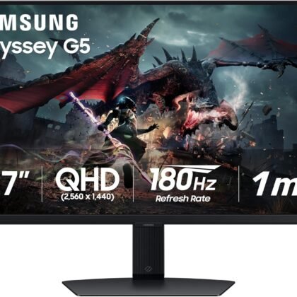 SAMSUNG 27-Inch Odyssey G50D Series QHD Fast IPS G-Sync Compatible Gaming Monitor, 1ms, VESA DisplayHDR 400, 180Hz, AMD FreeSync, Adjustable Stand, Eye Saver Mode, LS27DG500ENXZA
