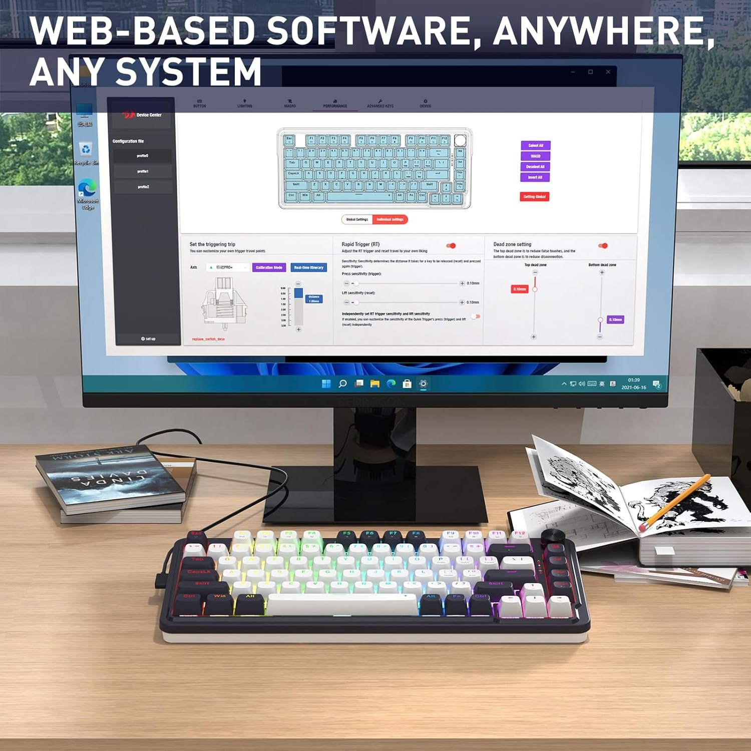 Redragon K673 HE Rapid Trigger Gaming Keyboard, 81 Keys 8K Wired Mechanical Keyboard w/Next-Gen UltraMag 100% POM Silky Magnetic Switch, Dual-Module Floating Structure Design, 2-Layer Noise Dampening - Image 7