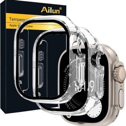 Ailun for Apple Watch Ultra 3/Ultra 2/Ultra Screen Protector Case [49mm], 2025/2023/2022 Ultra-Thin Hard PC Case Built in Tempered Glass for iWatch, Shockproof Cover with Button [2 Pack][Clear]