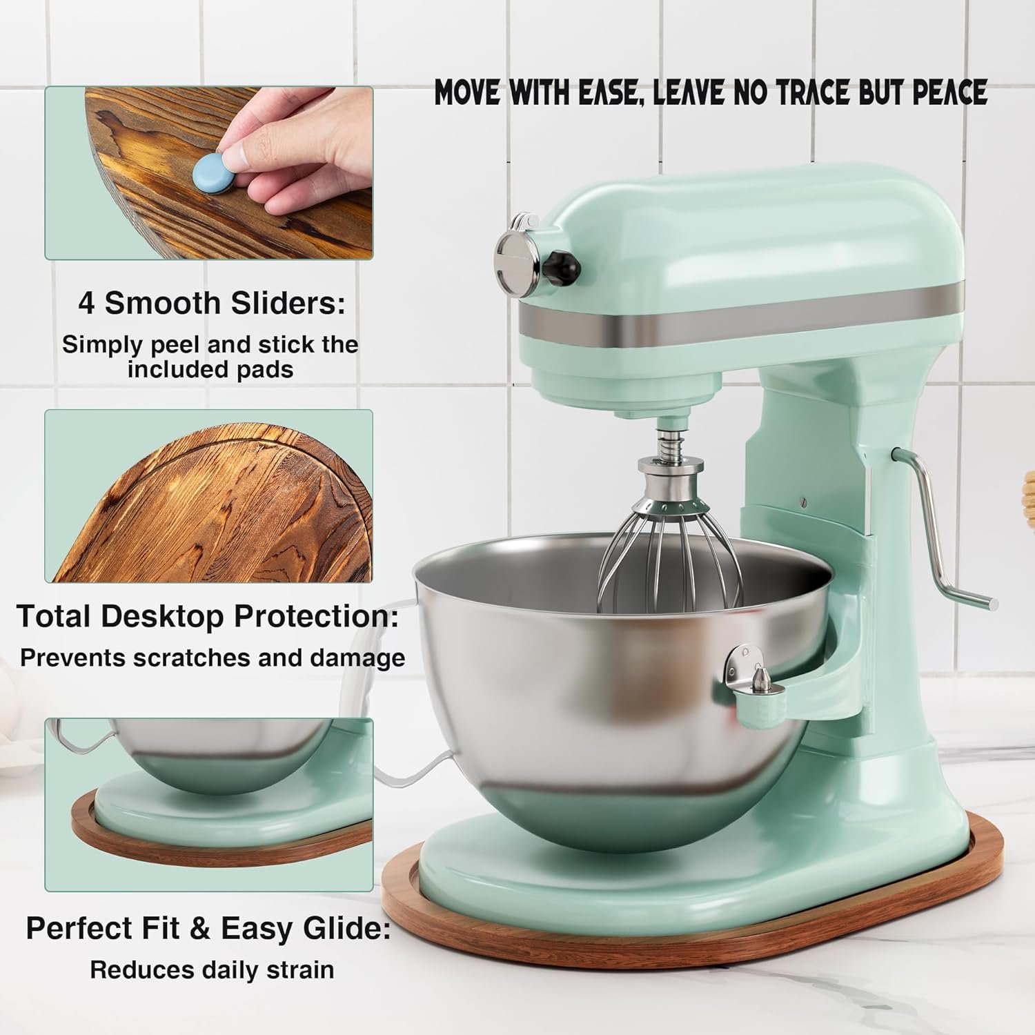 Mixer Slider Mat, Pine Wood Sliding Tray for KitchenAid 4.5 & 5 Qt Stand Mixers, Anti-Slip Moving Mat & Countertop Protector, Kitchen Accessories and Attachments for Artisan Series (5-8 QT) - Image 4