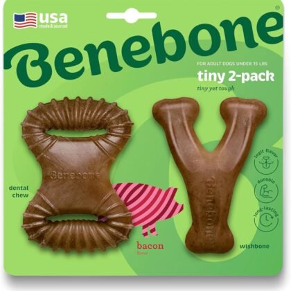 Benebone Tiny 2-Pack Dog Chew Toys, Made in USA, Real Bacon Flavor
