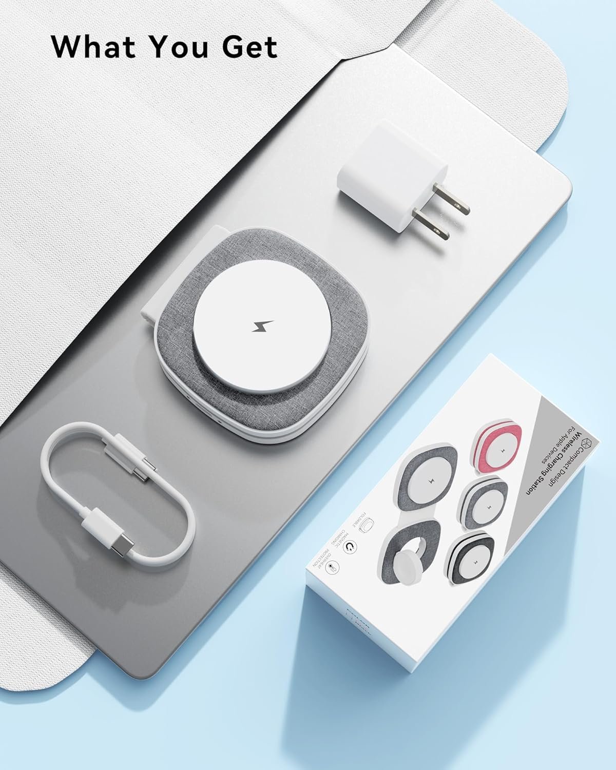 Flodable 2 in 1 Mag-Safe Wireless Charger for iPhone 16 15 14 13 12 Series,Apple Watch Series/Ultra/SE,Airpods/Pro,Portable Magsafe Charger 3 in 1 Wireless Charging Station (Grey with 20W PD Charger) - Image 6