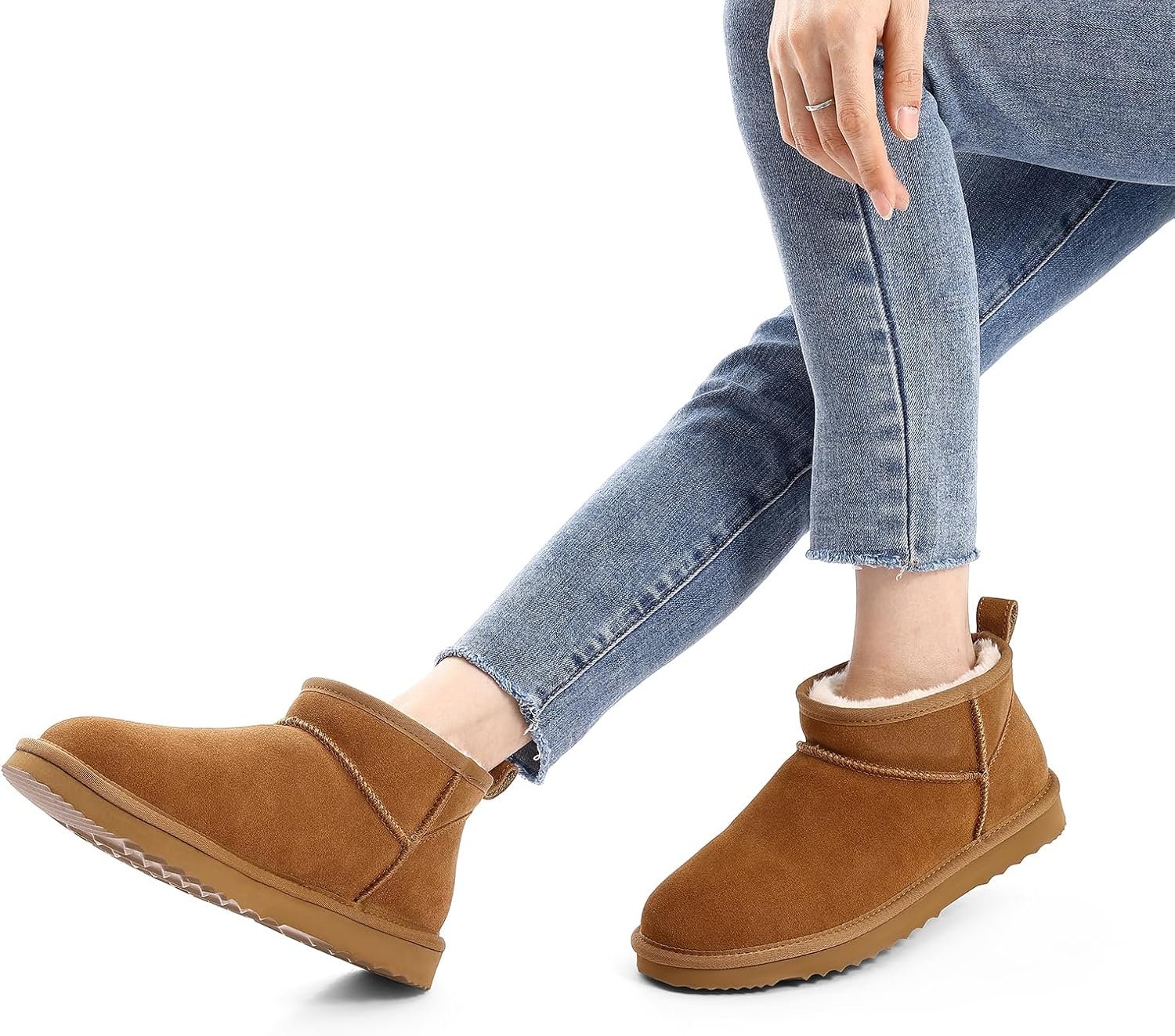 Genuine Suede Mini Boots for Women Winter Fuzzy Snow Boots Short Ankle Boot with Fur Lined - Image 2