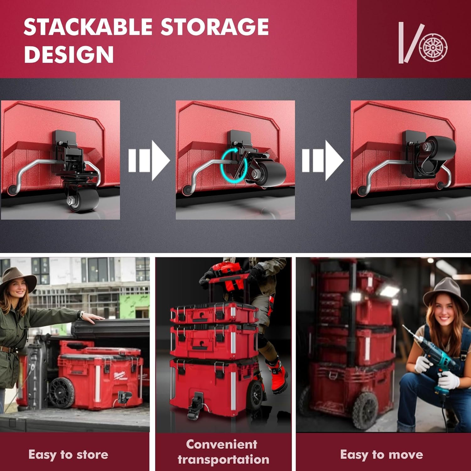 Packout Caster Wheel Kit, Upgraded Metal Front Wheels Fit for Milwaukee 48-22-8427/8426 Packout Rolling Tool Box-Accessories for Packout Toolbox, Folding Packaging Accessories Make Shipping Easy - Image 4