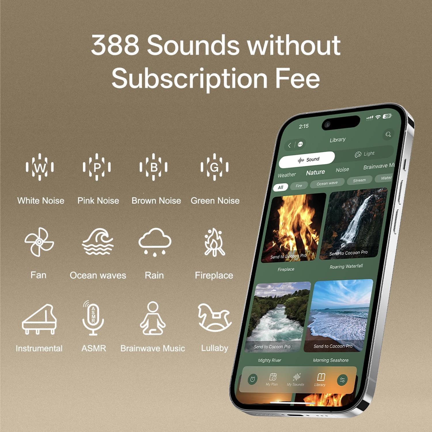 Hotmoon Sound Machine, Cocoon Pro 2 White Noise Machine for Sleeping Adults, 388 Non Looping Sounds & Sleep Timer, Smart App Control Night Light, Nature Sound Pink Green Brown Noise Maker, Plug in - Image 3