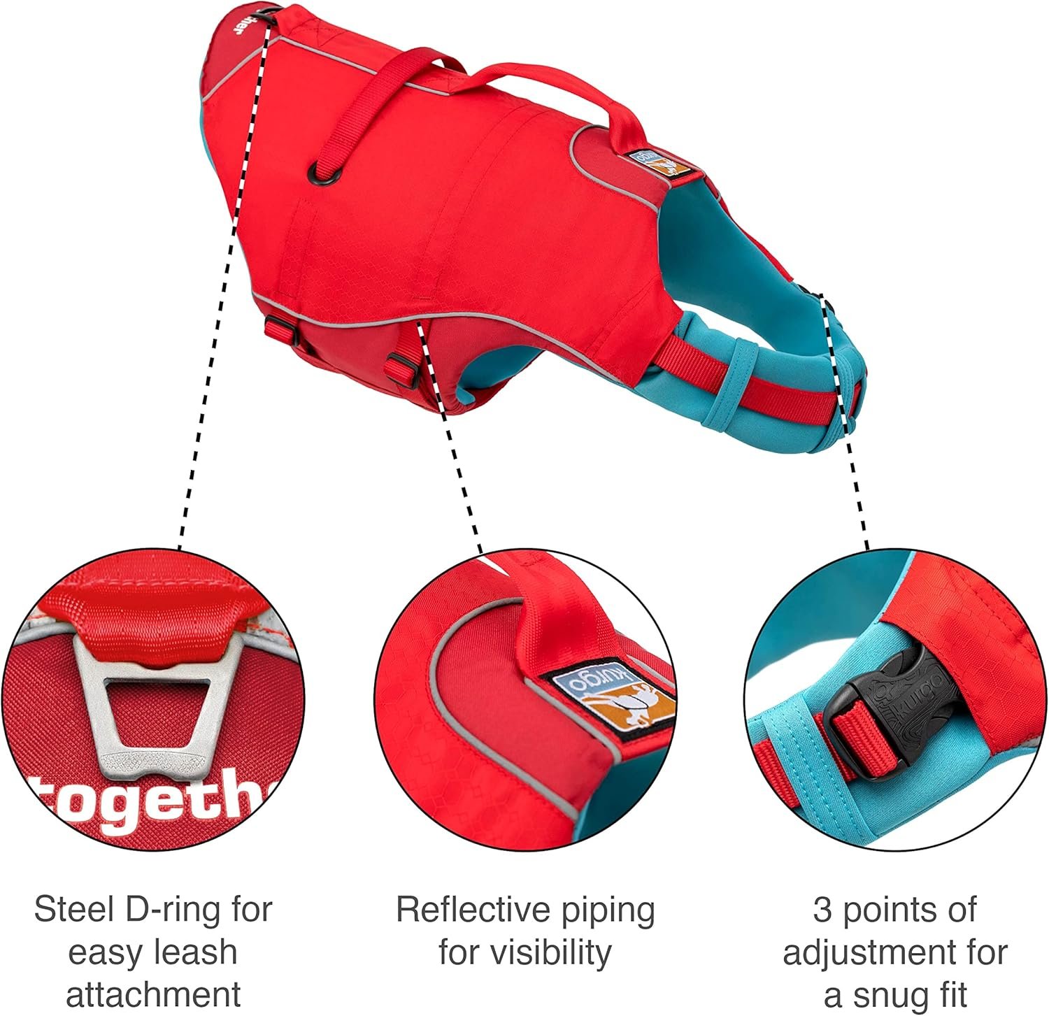 Kurgo Surf n' Turf Dog Life Jacket, Adjustable Dog PFD, Reflective Floatation Vest for Small to Large Pets (Yellow/Blue, X-Small) - Image 4