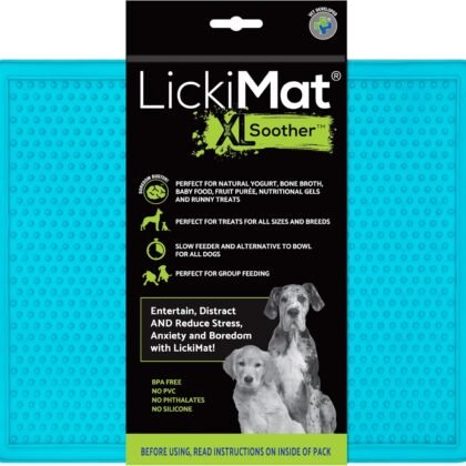 LickiMat X Large Breed Soother Dog Lick Mat Dog Calmer Slow Feeder, Anxiety Reliever Alternative to Puzzle Toys, Slow Feeding Bowls. Use Peanut Butter, Wet, Raw, Mixed Food, Healthy Treats - Turquoise