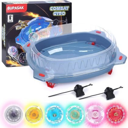 Light Ignite Spinning Tops Battle Set, with Stadium, 6 Light Ignite Spinning Tops, and 2 Launchers, Toys for 6 Year Old Boys & Girls & Up (Amazon Exclusive)