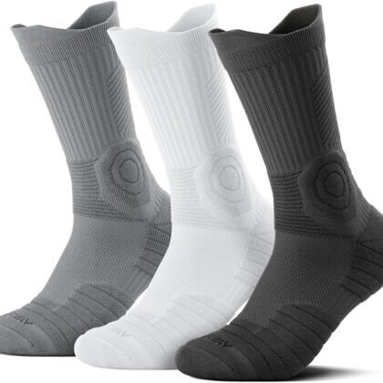 findway Compression Running Socks 3 Pairs, Anti-Blister Crew Socks All Day Dry Athletic Socks for Men and Women