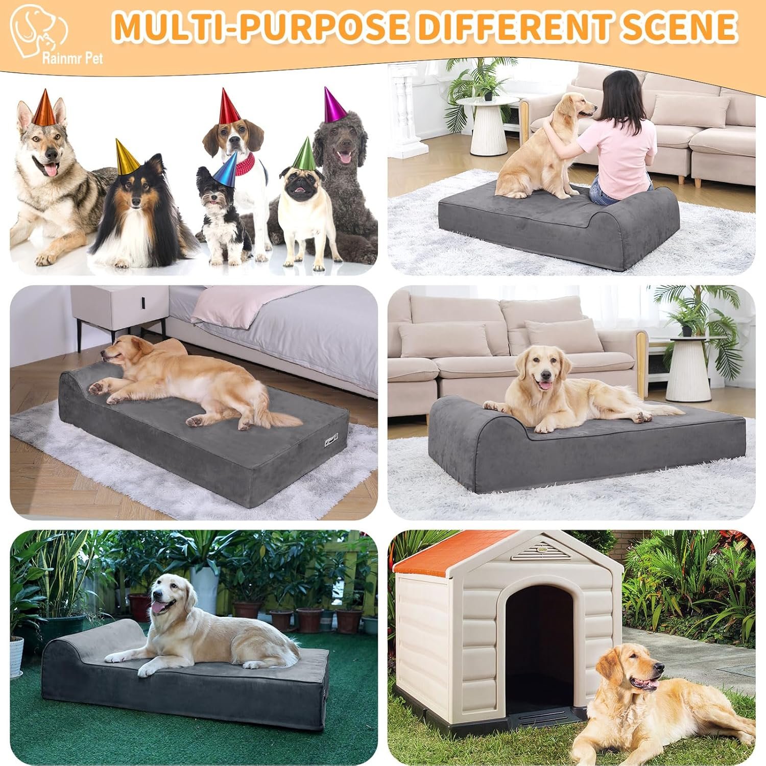 Orthopedic Dog Beds for Large Dogs, 7" Memory Foam Dog Beds with Waterproof Liner, Chew Proof Microsuede Cover, Removable and Washable, Nonskid Bottom, 48"x30"x7" L Grey - Image 7