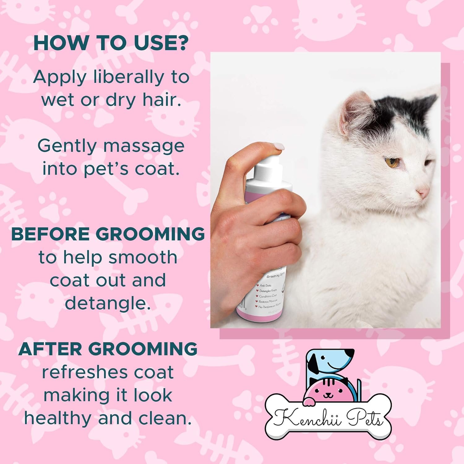 Professional Pet Grooming Spray for Kittens and Cats | All-Natural Scented Moisturizing Cat Detangler Spray | Kitten Conditioner Coat Shine Spray | Cat Grooming Supplies - Image 4