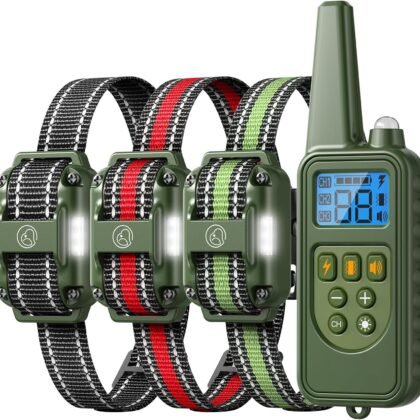 Dog Training Collar with Remote, 2600FT Range, 4 Training Modes Beep, Shake, Safe Shock, LED Light, Rechargeable IPX7 Waterproof for All Breeds Sizes, with Three Receiver Collars for 3 Dogs