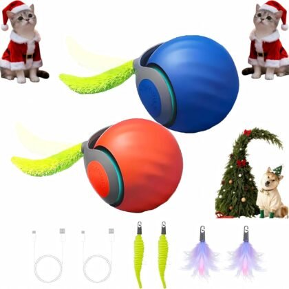 2026 New Version 3.0 Cat Toys, Cat Toys for Indoor Cats, Automatic Cat Toy, Interactive Cat Toy, Automatic Intelligent 3.0 Pet Toys, Electronic Rollerball Pet Chase Toys (Blue + Orange - 2pc)