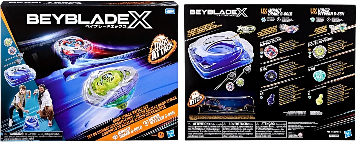 Beyblade X Drop Attack Battle Set with Beystadium Arena, 2 Takara Tomy Tops & Launchers, Impact Drake 9-60LR & Hover Wyvern 3-85N, Battling Game Toys, Kids, Ages 8+ - Image 15