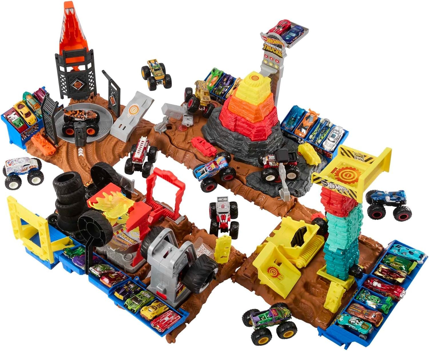 Hot Wheels Monster Trucks Arena Smashers Tiger Shark Spin-Out Challenge with a 1:64 Scale Tiger Shark and 2 Crushable Cars, HNB93 - Image 4