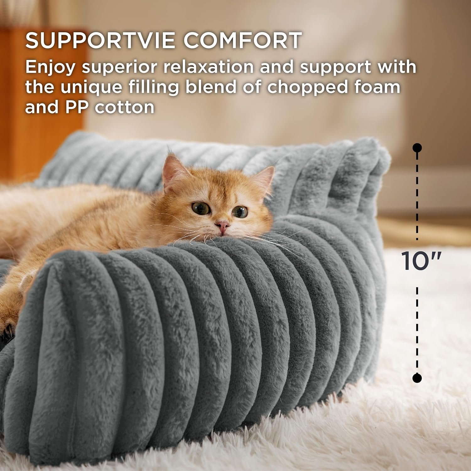 Bedsure Cute Cat Couch for Pets - Fluffy Small Dog Sofa with Premium Soft Corduroy Fleece, Pet Sofa with Removable Washable Cover, Supportive Dog Couch Bed for Small Medium Dogs, 30inch, Warm Grey - Image 3