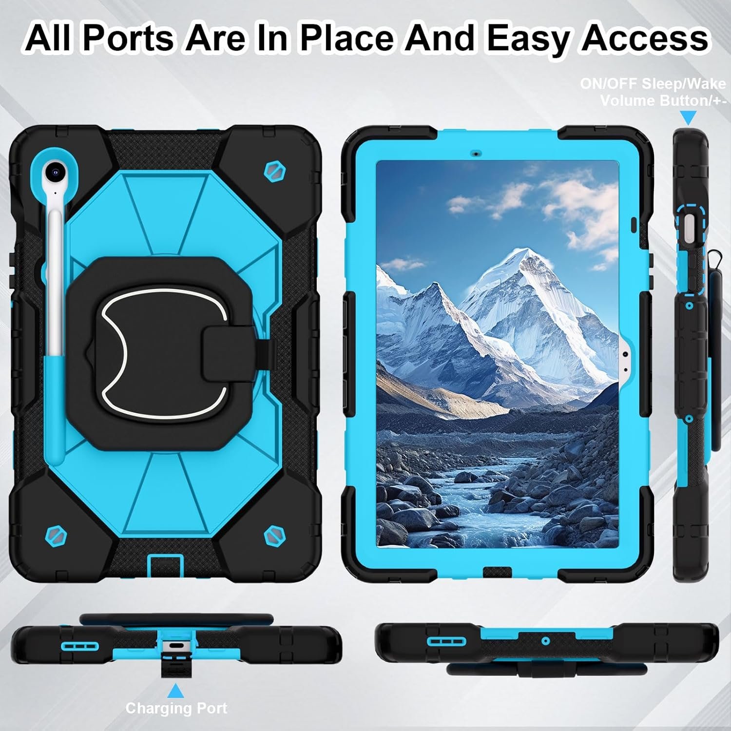 WESOROL Case for Samsung Galaxy Tab S10 Lite/S10 FE/S9 FE 10.9 Inch Galaxy Tab S9 11 Inch,Shockproof Cover for Samsung S9 FE Tablet Case with Screen Protector Rotate Stand Pen Holder,Black Blue - Image 5