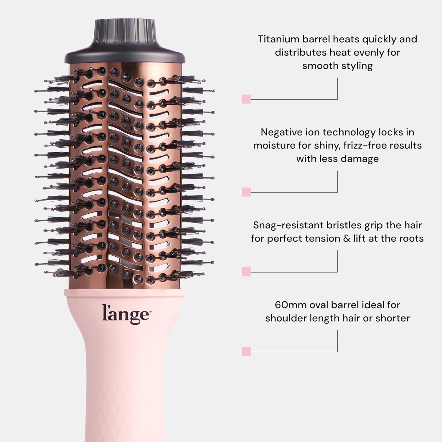 L'ANGE HAIR Le Volume 2-in-1 Titanium Blow Dryer Brush | Hot Air Brush for Hair Drying & Styling | Ionic Oval Barrel for Smooth, Frizz-Free Volume | (Blush – 60mm) - Image 2