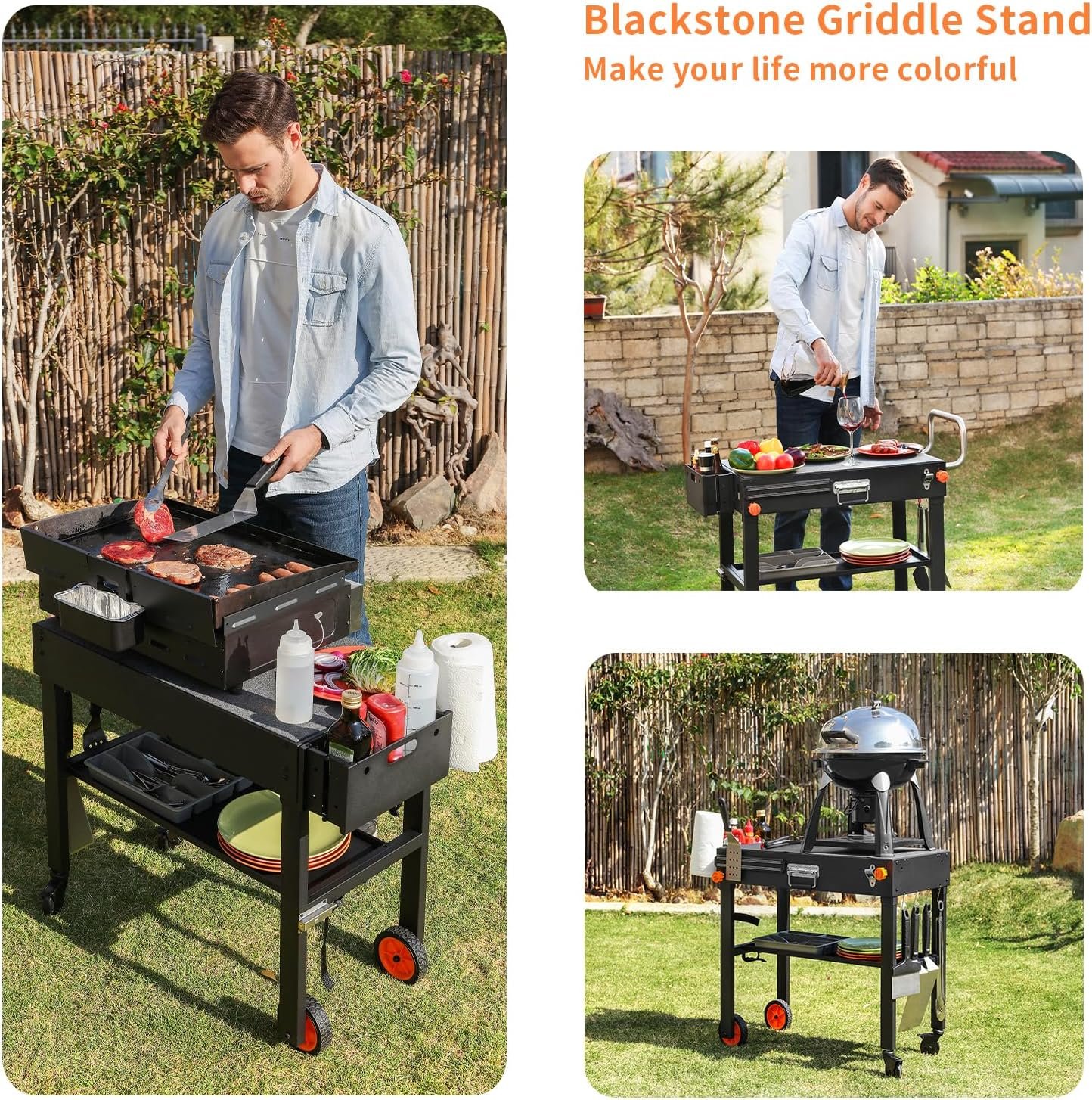 Blackstone Griddle Stand, Portable Outdoor Grill Table, Foldable Grill Cart With Wheels Fit 22 Inch or 17 Inch, Camping Folding Pizza Oven Tables Fit Ninja Grill and Weber,Blackstone Table - Image 3