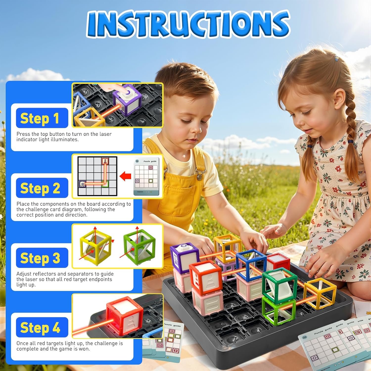 Laser Maze Reasoning Game STEM Toys for 8-13 Year Old Kids Reasoning Laser Game with 60 Challenge Levels Puzzle Games Learning Education Toys Board Thinking Logic Games Ideal Christmas Easter Gift - Image 3