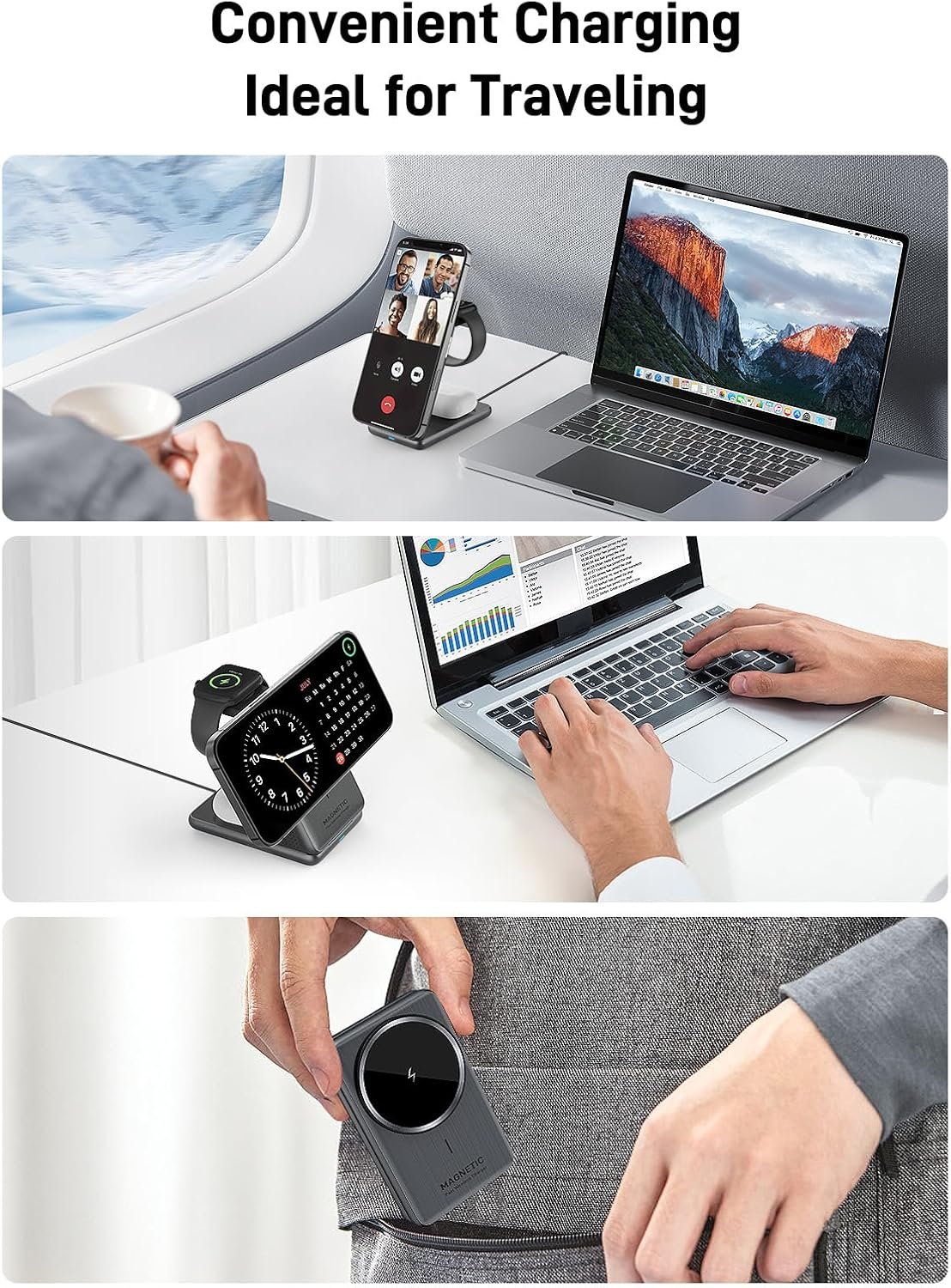 Wireless Charger for Apple, 3 in 1 MagSafe Charger Foldable Magnetic Charger for iPhone 17/16/15/14 Series, Airpods Pro 2, iWatch Series 10/9/8/7, Travel Charging Station for Apple Multiple Devices - Image 6