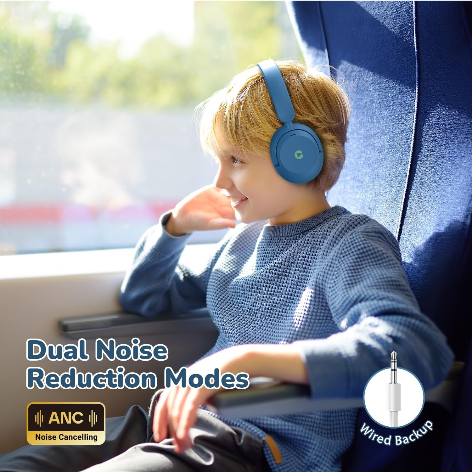 iClever BTH20 Active Noise Cancelling Headphones for Kids, 60H Play Time,Type C Fast Charging, Safe Volume 80dBA, Bluetooth5.4, Award-Winning Kids Headphones Wireless for iPad Tablet Airplane, Blue - Image 7