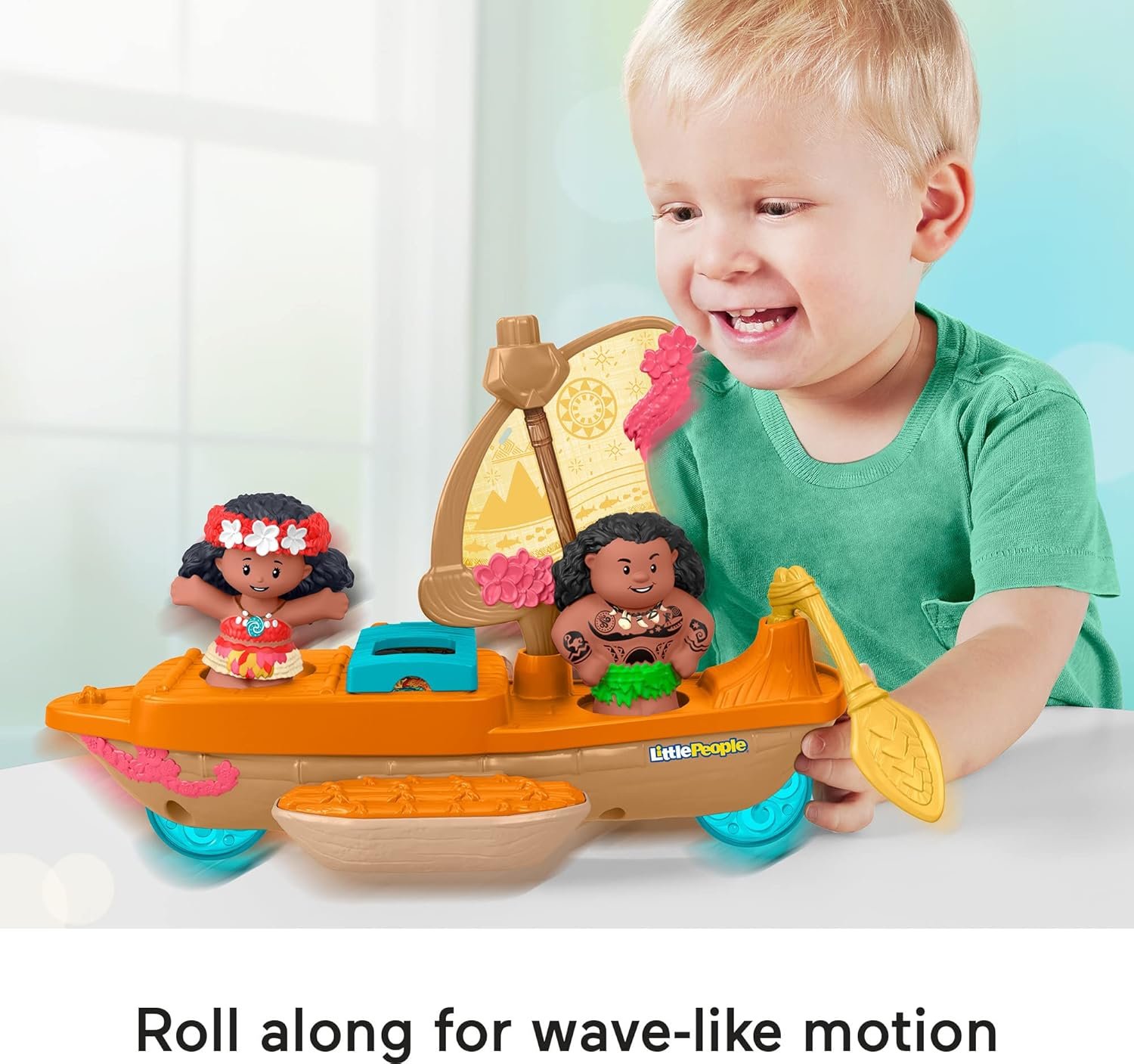 Fisher-Price Little People Toddler Toy Disney Princess Moana & Maui’s Canoe Sail Boat with Figures for Pretend Play Ages 18+ Months - Image 3