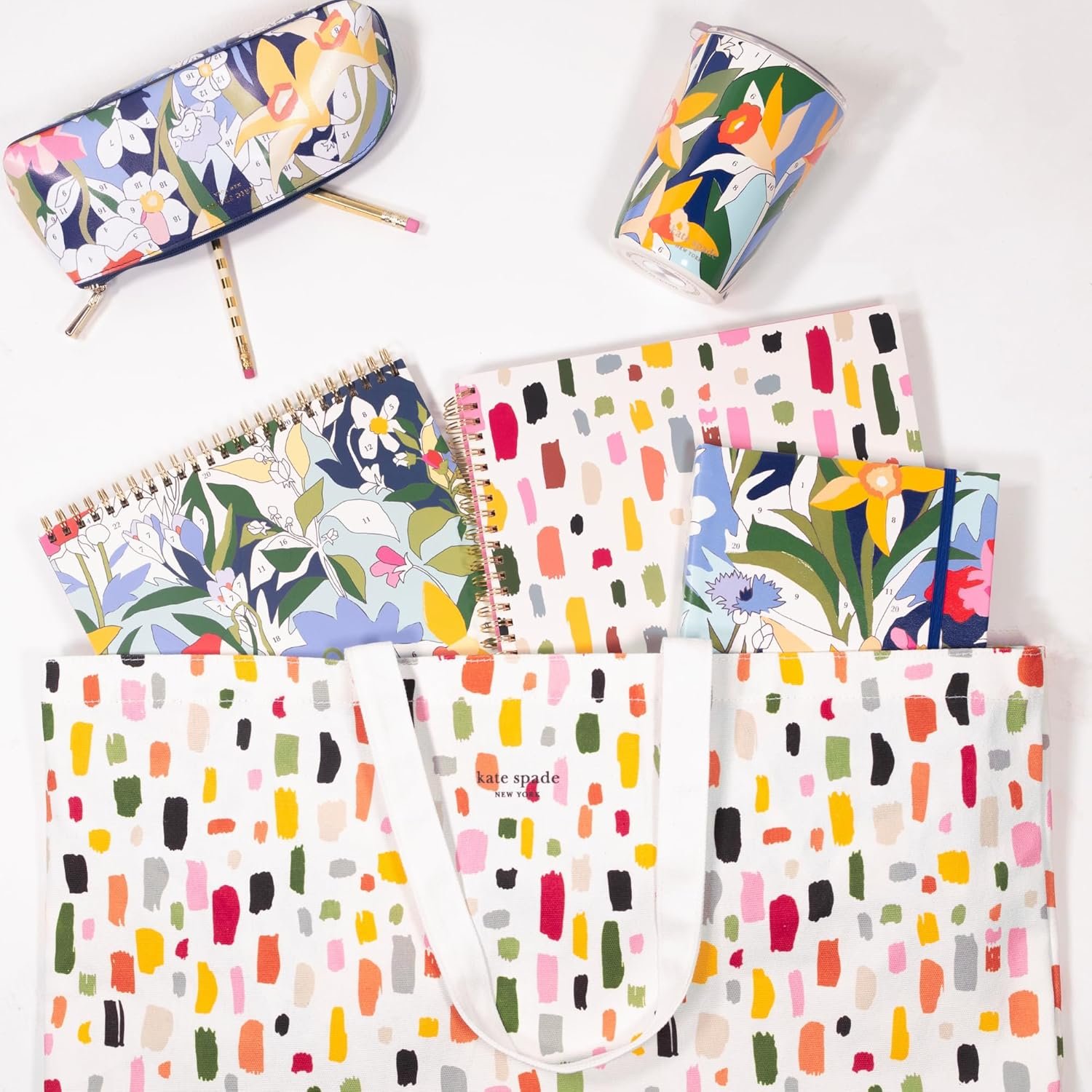 kate spade new york Large Canvas Tote Bag for Women, Cute Tote Bag for Work or Teacher, Canvas Beach Bag, Book Tote with Pocket, Painterly Strokes - Image 3