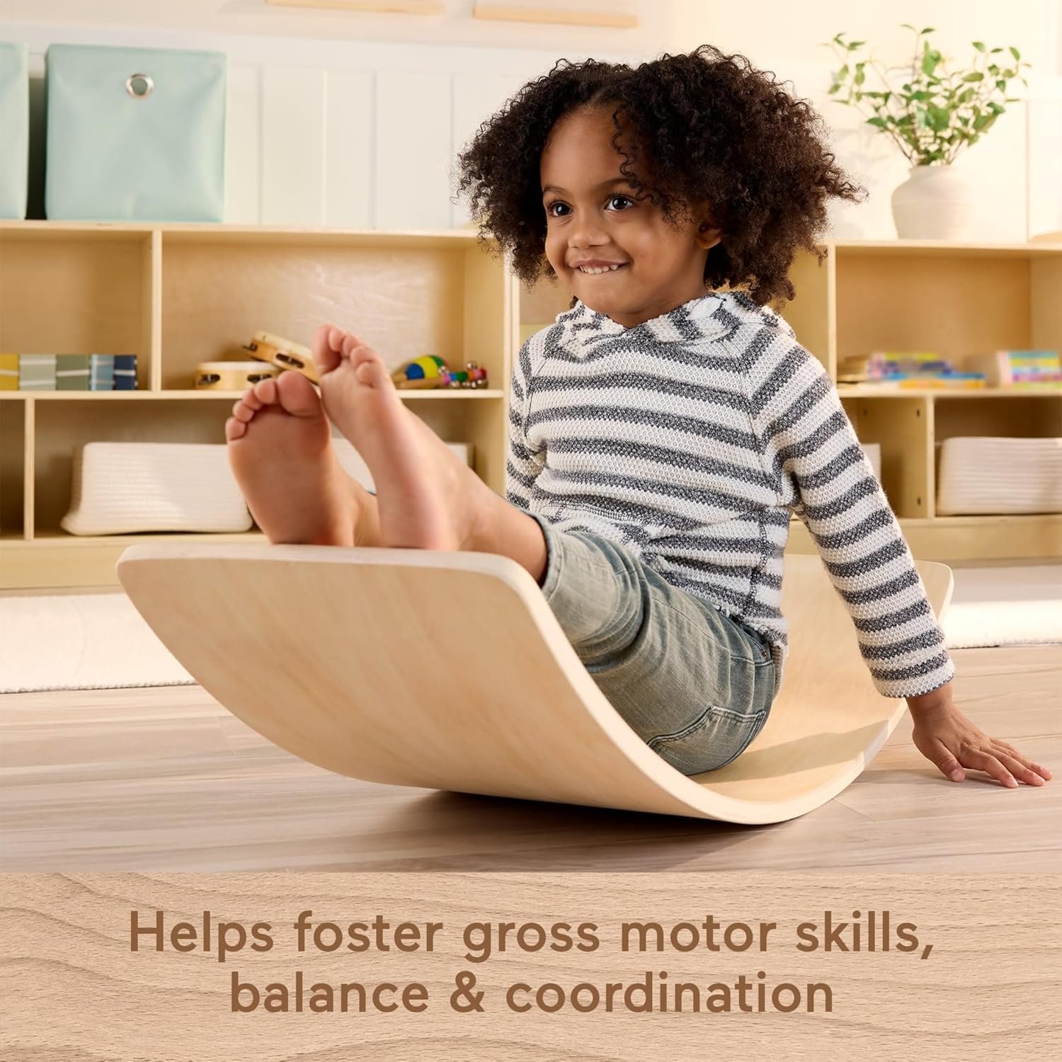 Fisher-Price Wood Montessori Toy Rockin' Balance Board, American Montessori Society Seal of Excellence, 31.7-Inch Wooden Motor Skills Learning Activity for Kids Ages 3+ Years(Amazon Exclusive) - Image 3