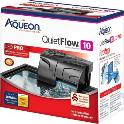 Aqueon QuietFlow 10 LED PRO Aquarium Fish Tank Power Filter For Up to 20 Gallon Aquariums