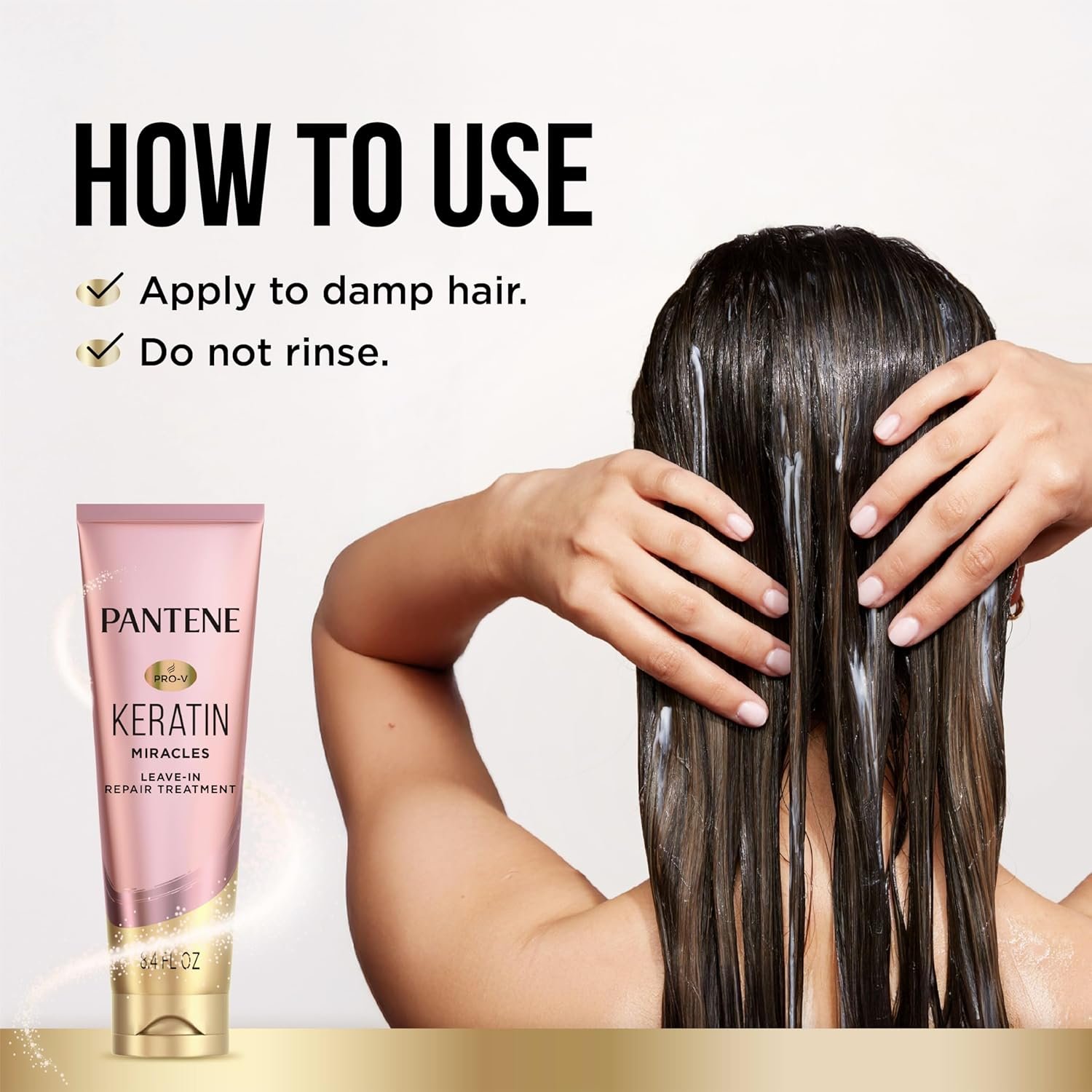 Pantene Keratin Leave-In Conditioner with Argan Oil, Protein Treatment for Dry, Damaged & Color-Treated Hair, Repairs Split Ends & Protects from Damage, Formaldehyde-Free, 8.4 Fl Oz - Image 6