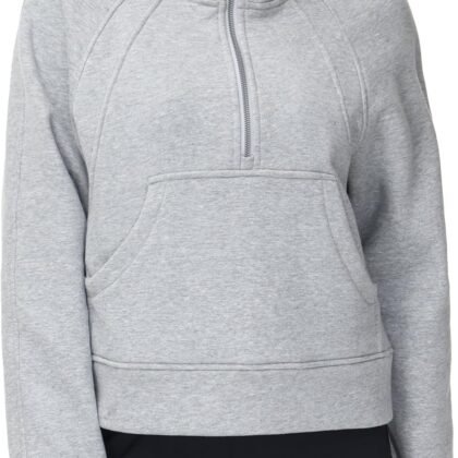 THE GYM PEOPLE Womens' Hoodies Half Zip Long Sleeve Fleece Crop Pullover Sweatshirts with Pockets Thumb Hole