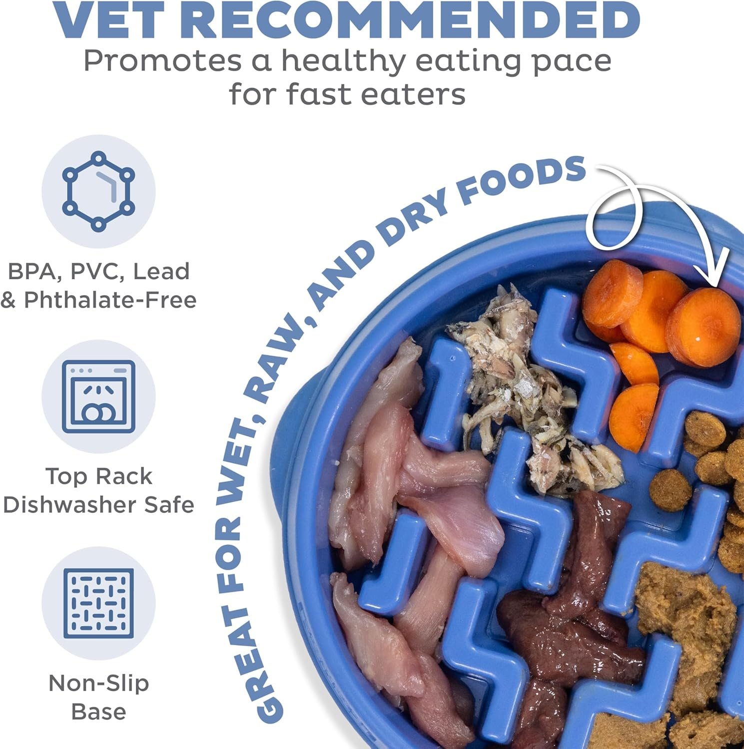 Outward Hound Medium Slow Feeder Bowl, Puzzle Maze for Fast Eaters, Small to Medium Dogs, Helps Prevent Bloat & Aid Digestion, Holds 2 Cups Wet or Dry Food, Non-Slip, Made Without BPA, Blue - Image 3