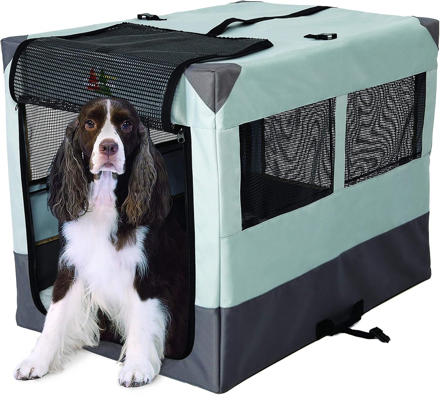 MidWest Homes for Pets Canine Camper Sportable, 36-inch Portable Tent Crate for Dogs, Soft-Sided, Folding Frame, Mesh Windows, Zip Door, Water-Resistant, Includes Pad
