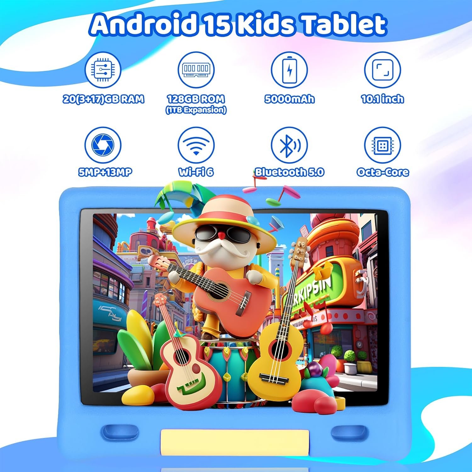 Gleeso Kids Tablet, Android 15 Tablet for Kids 10 inch Octa-Core with Case, 128GB 1TB TF Card Expandable for Toddler Children, Parental Control, Dual Camera, WiFi,Gift(Blue) - Image 2