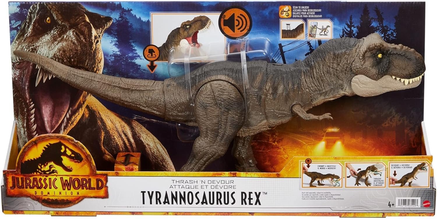 Mattel Jurassic World Dominion Thrash ‘N Devour Tyrannosaurus T Rex Action Figure Toy with Sound and Motion for Battle Play - Image 6