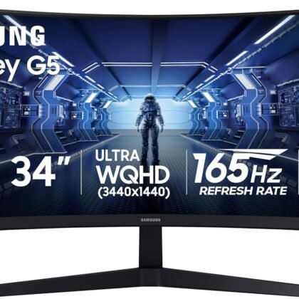 SAMSUNG 34' Odyssey G5 Ultra-Wide Gaming Monitor with 1000R Curved Screen, 165Hz, 1ms, FreeSync Premium, Large Display, Eye Comfort, Multiple Ports, WQHD, LC34G55TWWNXZA, Black