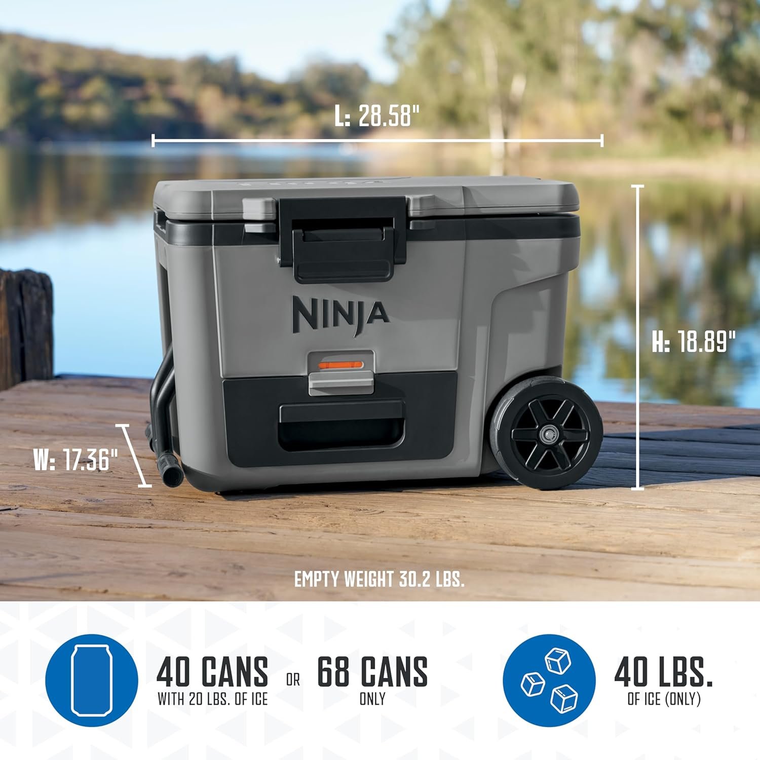Ninja | Cooler | FrostVault 45QT Cooler with Wheels | Insulated with Temp Dry Storage Drawer | Keeps Ice Cold for Days | for The Beach, Camping, Picnics & More | Slate Gray | FB245GY - Image 7