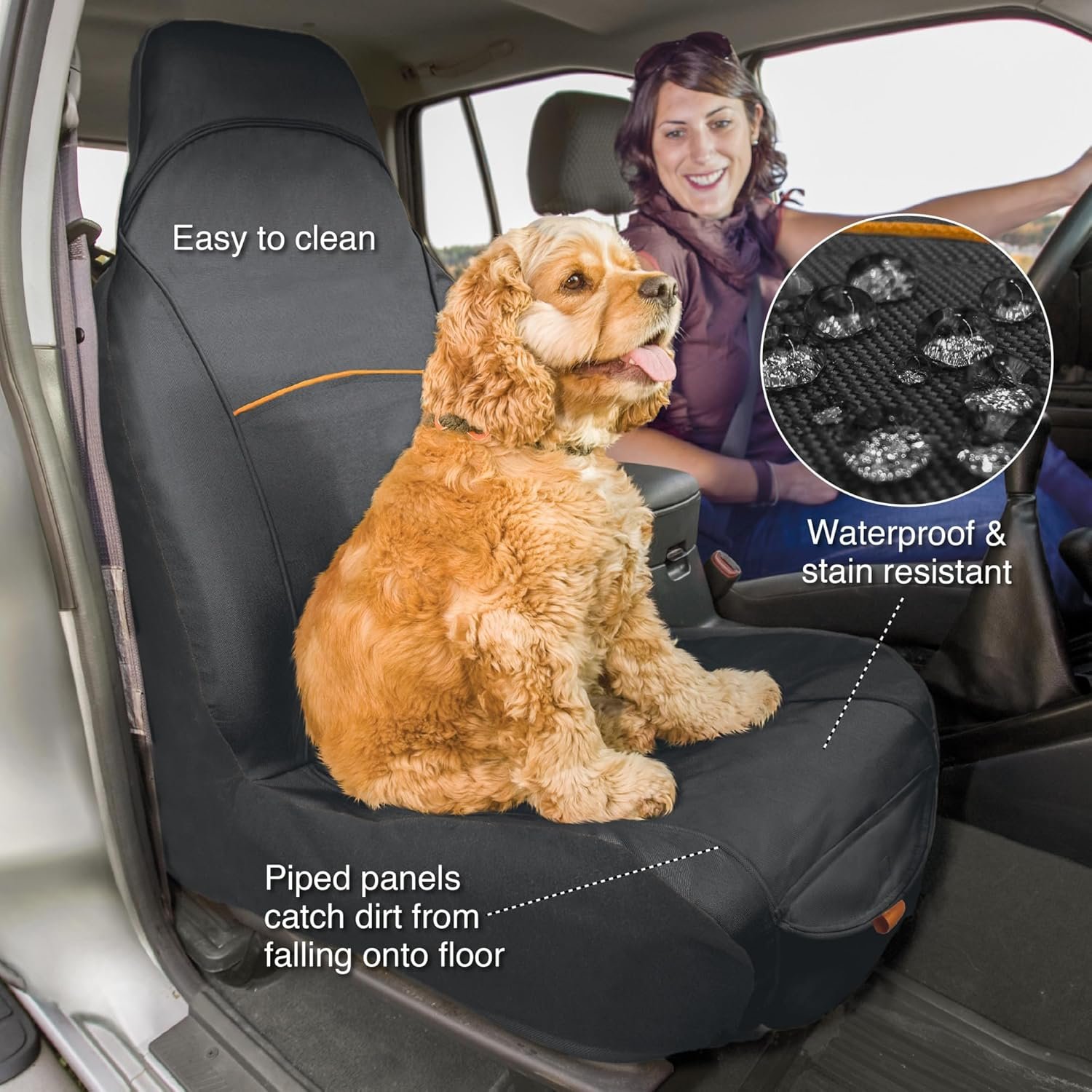 Kurgo Rover Bucket Seat Cover - Waterproof Dog Backseat Cover - Adjustable Strap Seat Cover - Scratch Resistant Protector - Front Seat Guard - Large Storage Pocket - Image 2