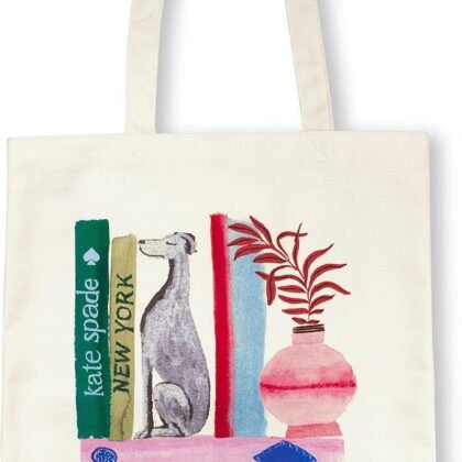 kate spade new york Canvas Tote Bag for Women, Cute Tote Bag for Teacher, Canvas Beach Bag, Book Tote with Pocket, Bookshelf