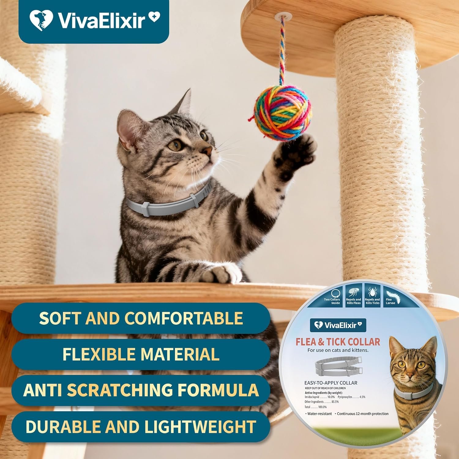 Flea and Tick Collar for Cats 2 Pack, 12 Months of Cat Flea Collar Protection 2 Collars Made with Premium Plant Based Essential Oil Waterproof and Natural Treatment Prevention Free Comb - Image 5