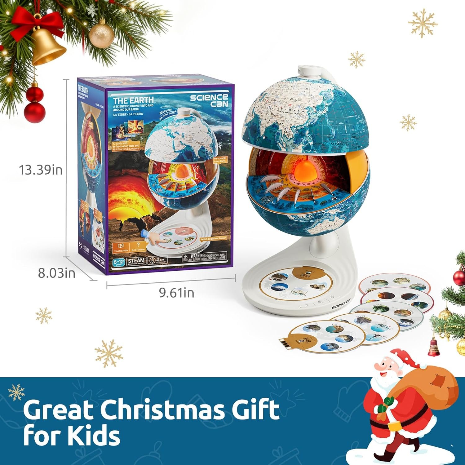 Science Can Openable Globe for Kids, 8 Inch Interactive World Globe Talking Model with Knowledge & Quiz Mode, Bilingual Stem Toys for Kids, Birthday Christmas Gift for 6-12 Year Old Boys & Girls - Image 8