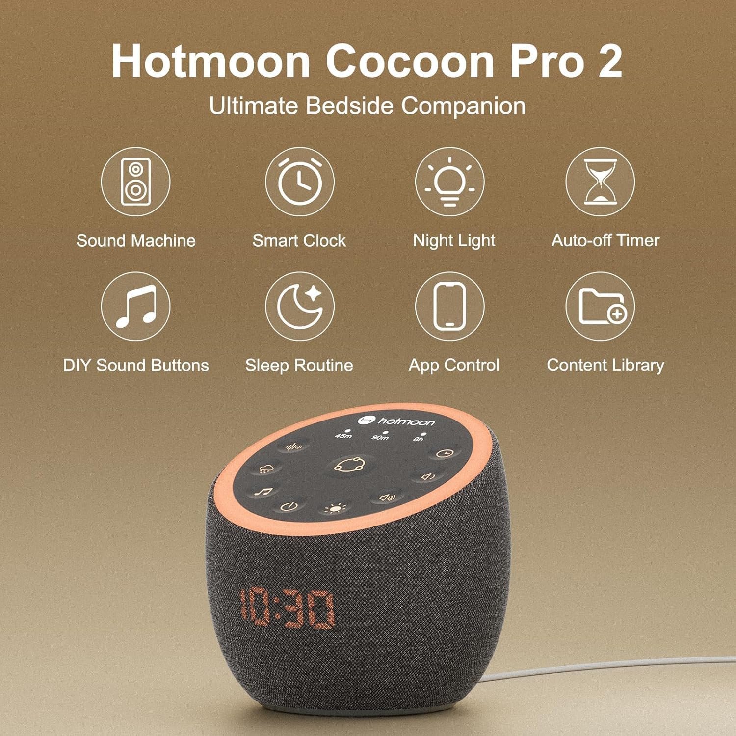 Hotmoon Sound Machine, Cocoon Pro 2 White Noise Machine for Sleeping Adults, 388 Non Looping Sounds & Sleep Timer, Smart App Control Night Light, Nature Sound Pink Green Brown Noise Maker, Plug in - Image 2