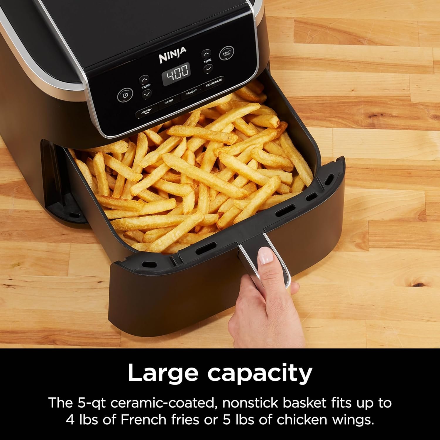 Ninja | Air Fryer | 4-in-1 Pro Air Fry, Roast, Reheat, Dehydrate | 5QT Capacity fits up to 4lbs of French Fries | 400F Max Temp | Nonstick Basket & Crisper Plate | 120V | Grey | AF141 - Image 3